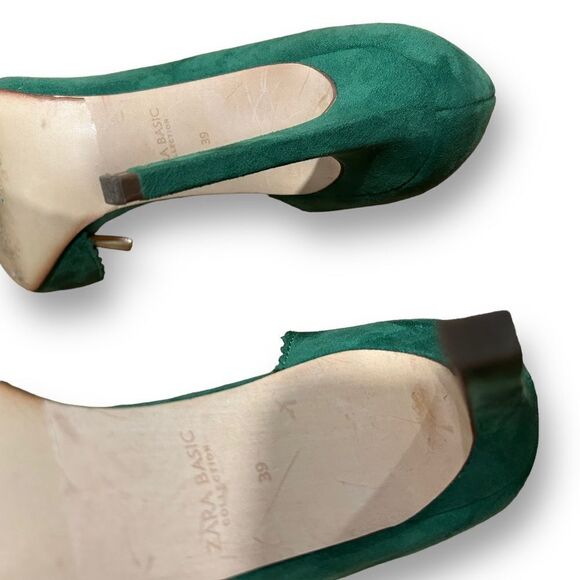 Zara Green D’Orsay Suede Open Peep Toe Pumps - Picture 13 of 14